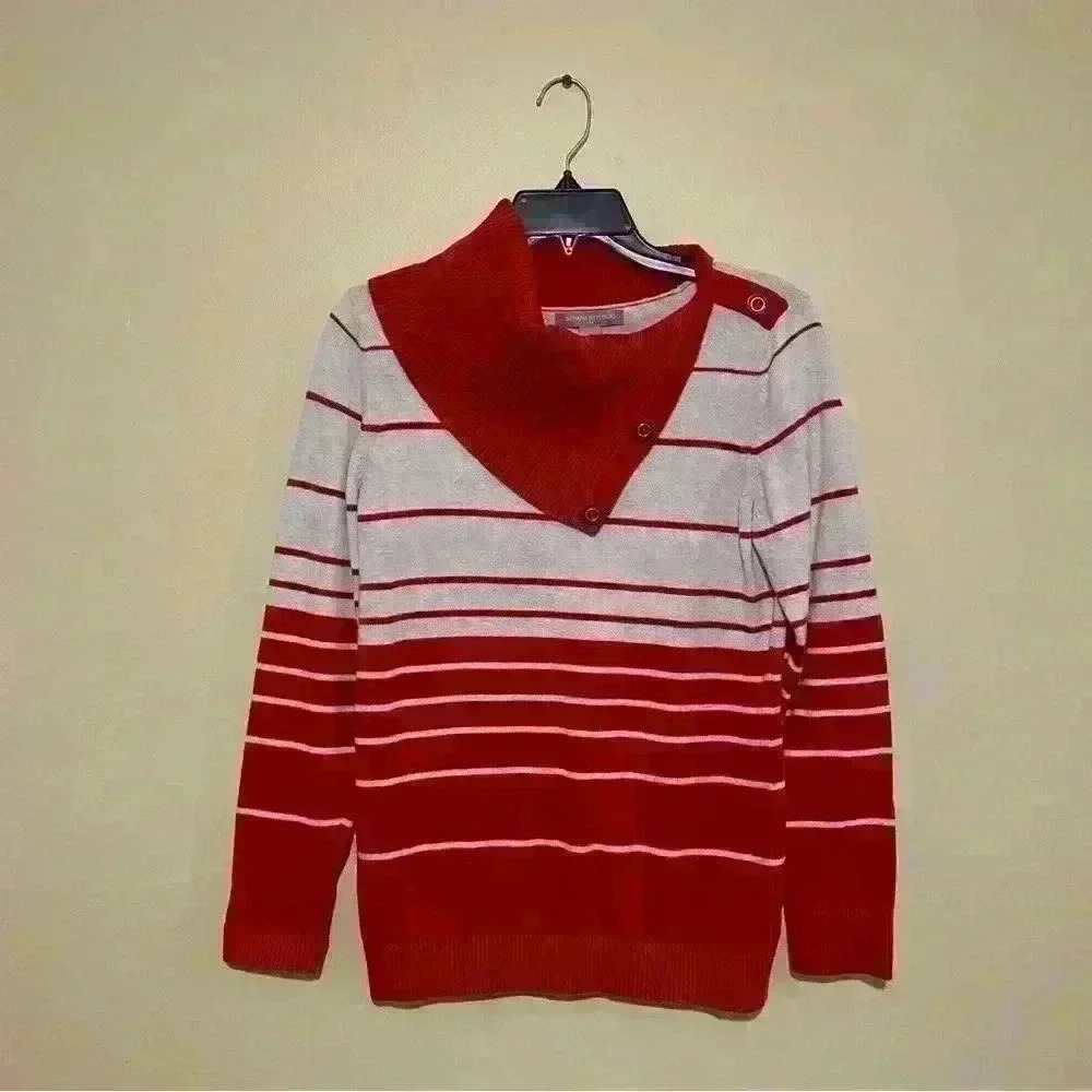 Banana Republic Sweater Women's Size M Cowl Neck Orange Striped Button Preppy